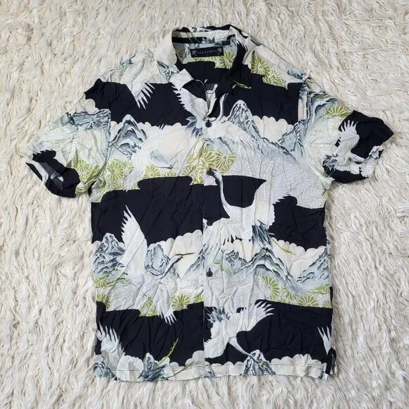 ALLSAINTS Soaring Short Sleeve Shirt Nature Praint | Size Large - Picture 2 of 15